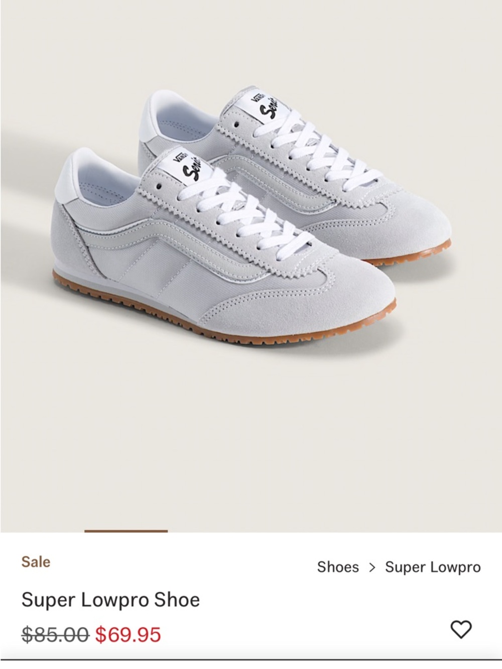 Vans Super Low Pro shoe in metallic silver grey